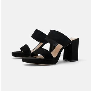 Zara Leather Platform Black Heel Sandals  NWT